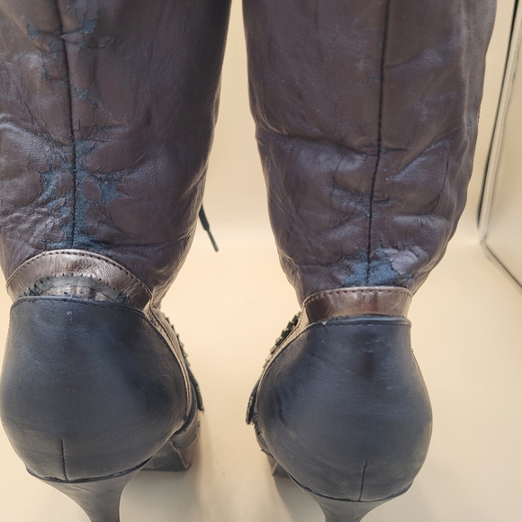 Ellie brown 4" Heels womens Steampunk knee boots Size 8 Grunge Goth Zip And Tie - Picture 7 of 15